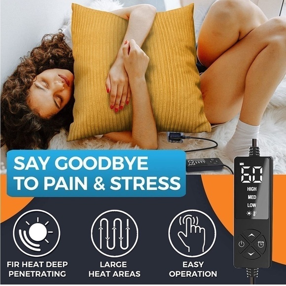 Brand New Heated Pillow Cover 18”x18” Yellow Gray Heating Pad Back Pain Relief - Picture 2 of 16